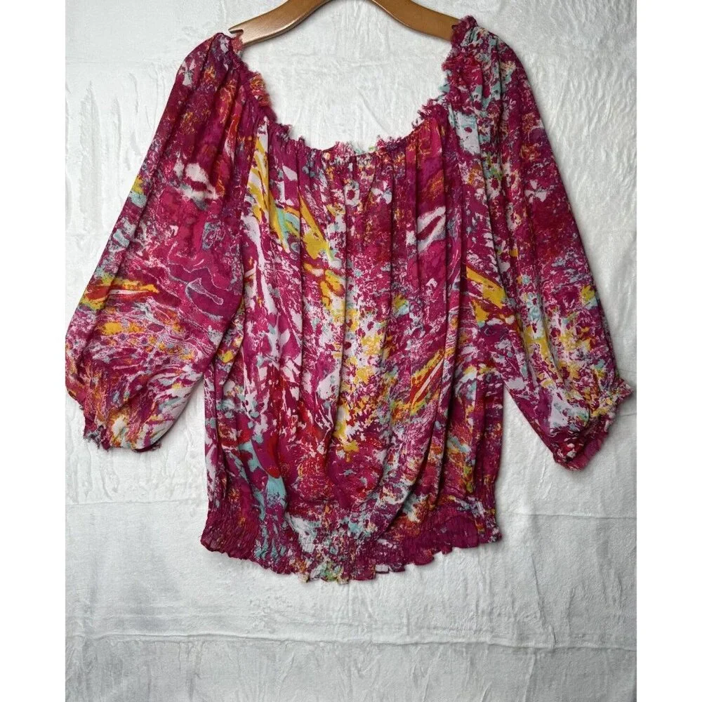 Violet & Claire Floral Sheer Chiffon boho Top Banded Waist Blouse Size‎ XL